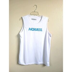 Hoka One One Tank Top Women's Logo White Blue Athletic Running Sz XL